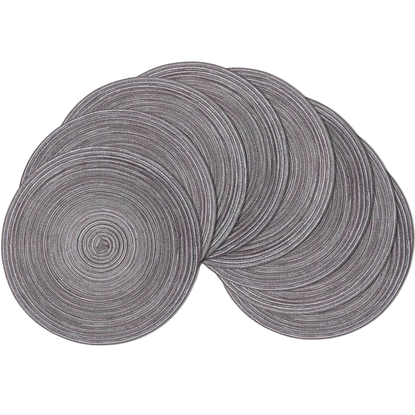 SHACOS Round Braided Placemats Set of 8 Round Table Mats for Dining Tables Non Slip Washable (Black Gray, 8)
