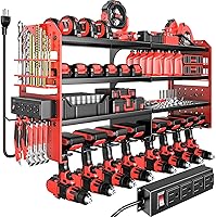 VeyFolzinst 4-Layer Heavy Duty Power Tool Organizer Wall Mount with Charging Station - Holds 8 Cordless Drills, 600lbs Capacity (Red)