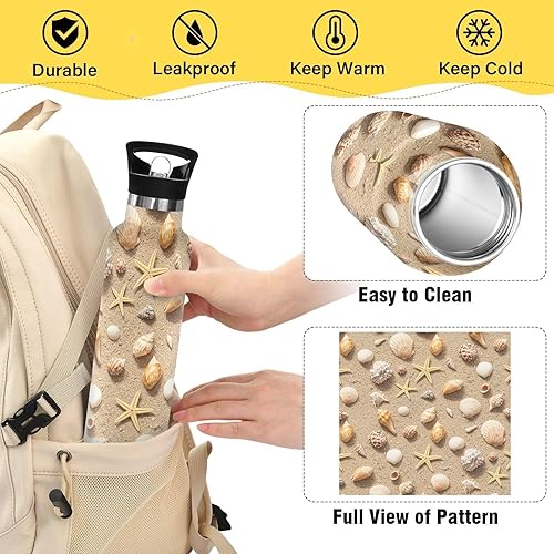 Miniatura 4 de Kids Water Bottle 20 Oz, Kids Stainless Steel Water Bottle for Travel or School, BPA-Free, Seashells Starfish Beach Sand