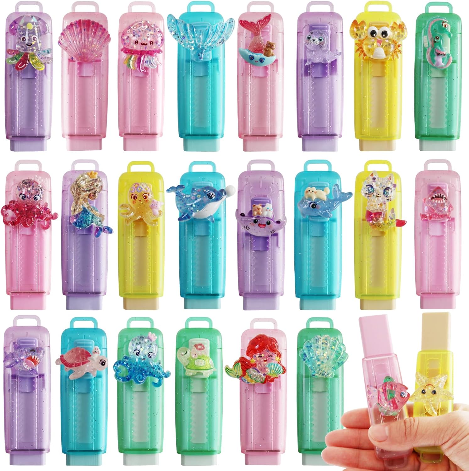 24 Pcs Cute Retractable Eraser for Pencils | Kawaii School Supplies Erasers| Back to Schools Essentials|Cute Erasers Supplies| Perfect Back to School Gifts