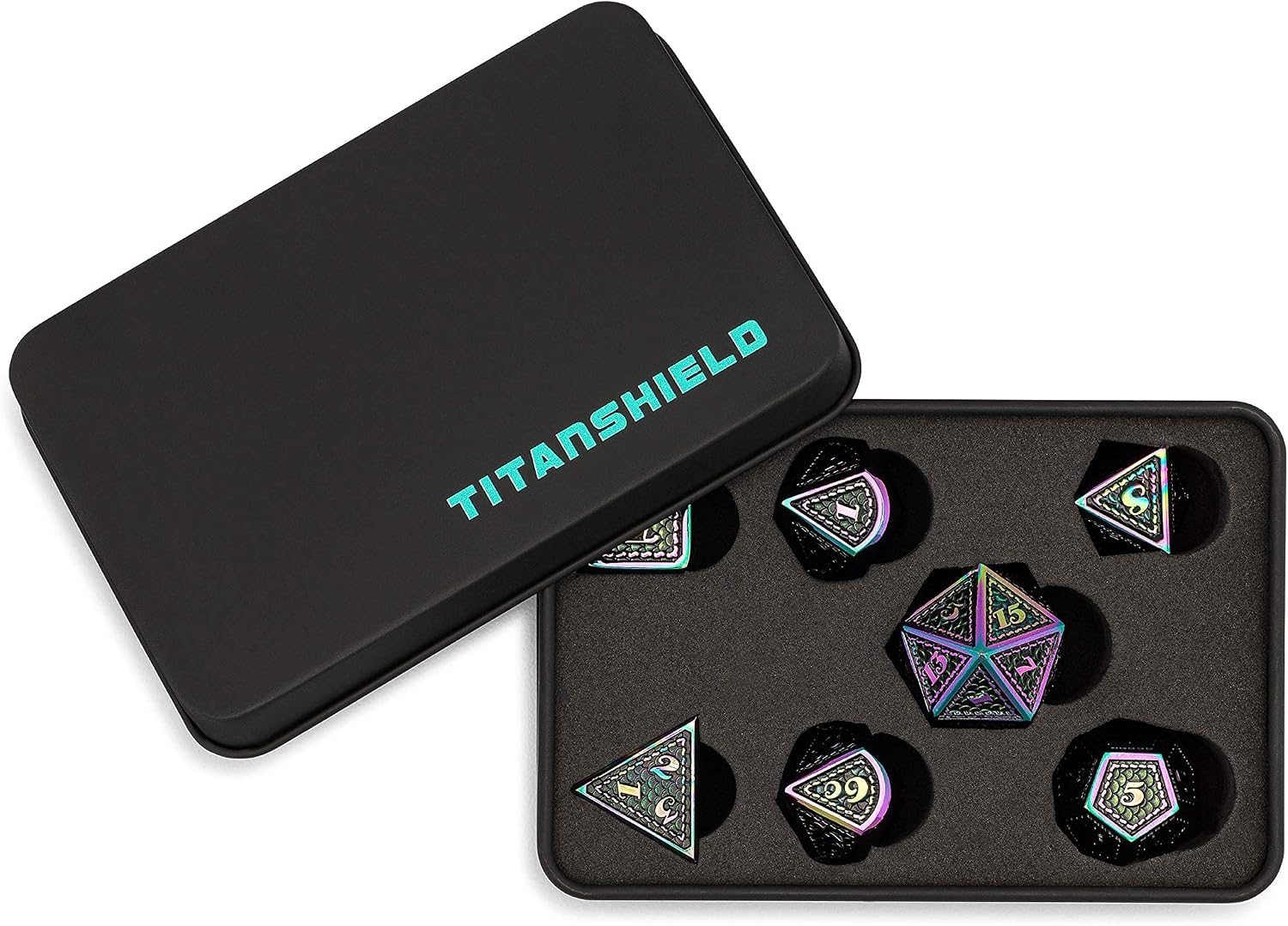 TitanShield DragonScale Series DND 7-Piece Metal Dice Set (Aurora)