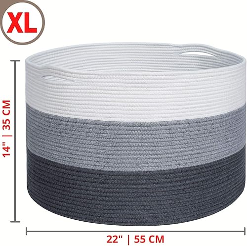 Miniatura 6 de MINTWOOD Design Cesta de almacenamiento extra grande de 22 x 14 pulgadas, cesta de lavandería, cestas decorativas de cuerda de algodón tejida para