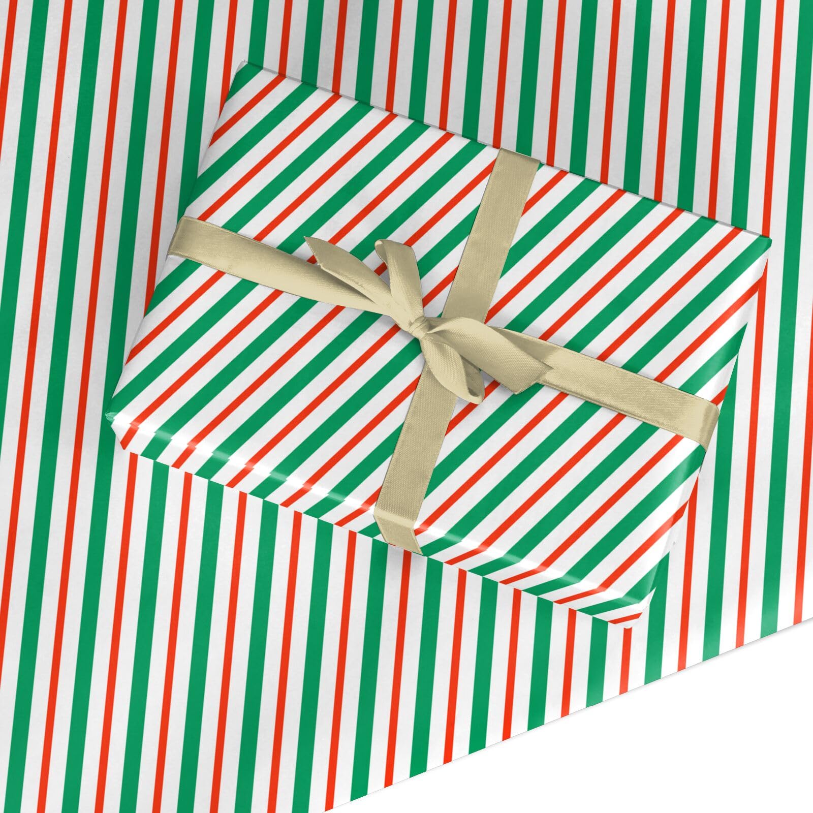 Premium Candy Cane Christmas Wrapping Paper - Red and White Striped Gift Wrap, Durable Semi Gloss, Eco-Friendly Recyclable FSC - Holiday Sheets by Dyefor - 6 Sheets (50x70cm)