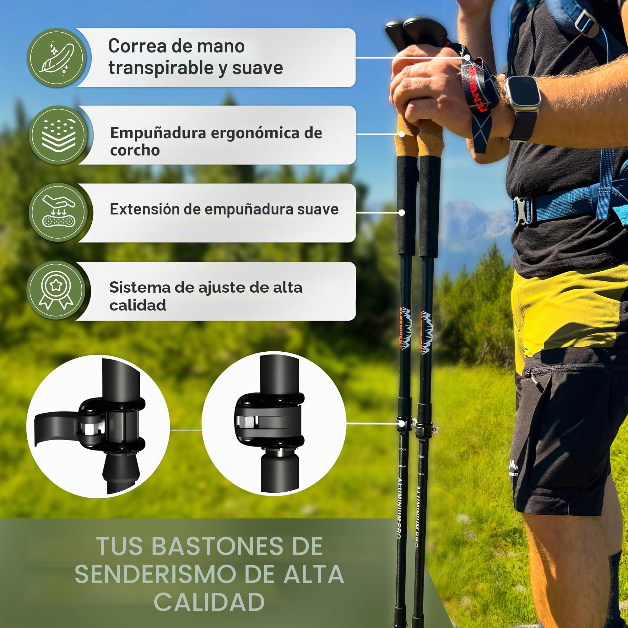 ALPENWERT Bastones de Senderismo [Carbono o Aluminio] para Hombre y Mujer - Telescópicos Con Mango de Corcho para Trekking, Marcha Nórdica y Excursiones