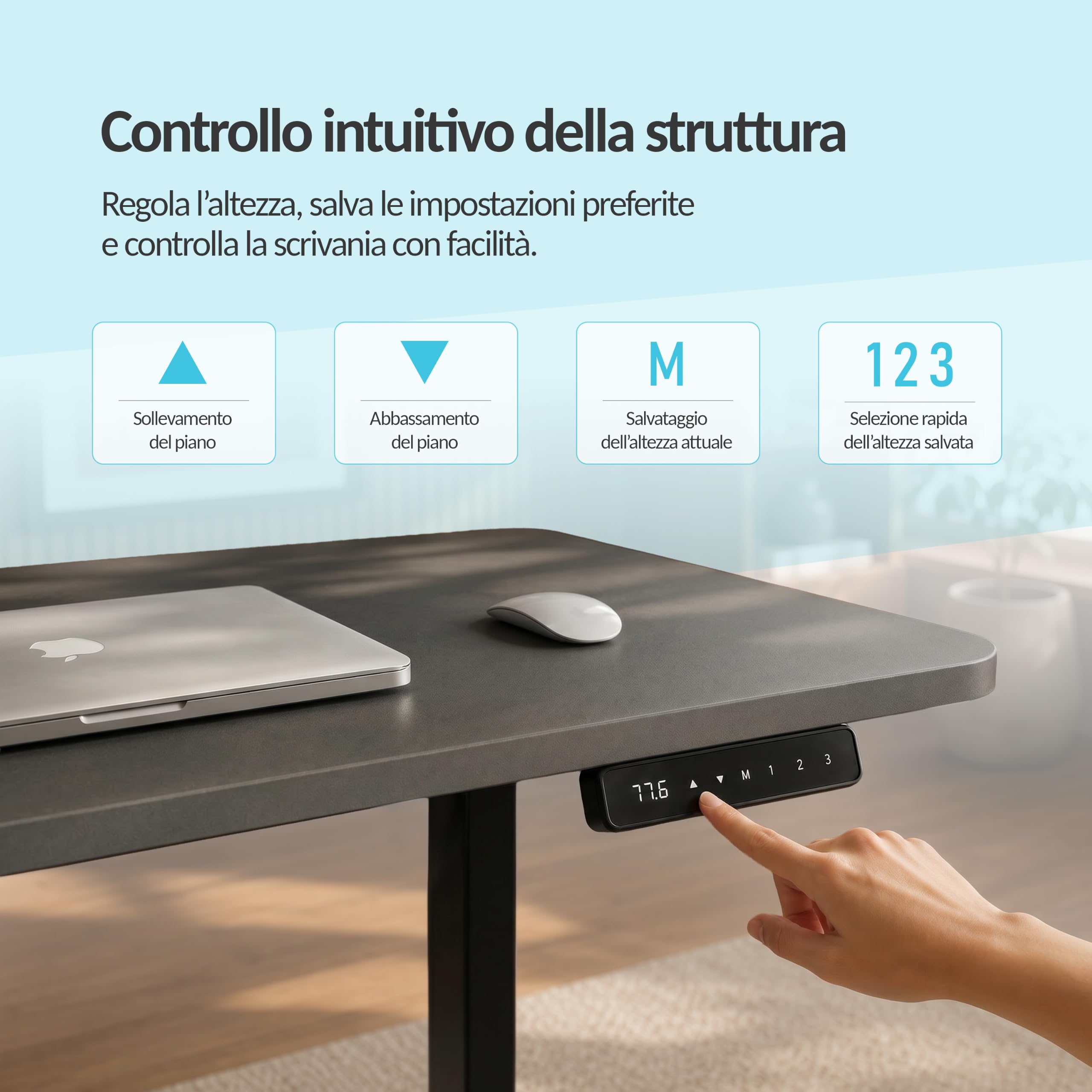 POKAR Struttura per Scrivania Angolare Regolabile in Altezza Elettrica | Angolo 0 a 90°, Altezza 70 a 118 cm | Pannello Memoria con USB-C e USB-A | Base per Scrivania in Piedi | Nero