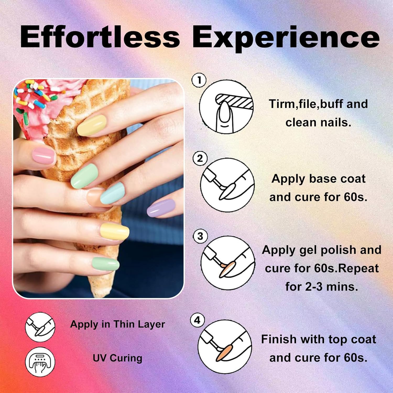 JR 48Pcs Gel Nail Polish Kit 15ml Gel Polish Soak off Base Top Coat 27 Shine Colors Gel Nail Set Include Storage Box for Home DIY Gift Women and Girls
