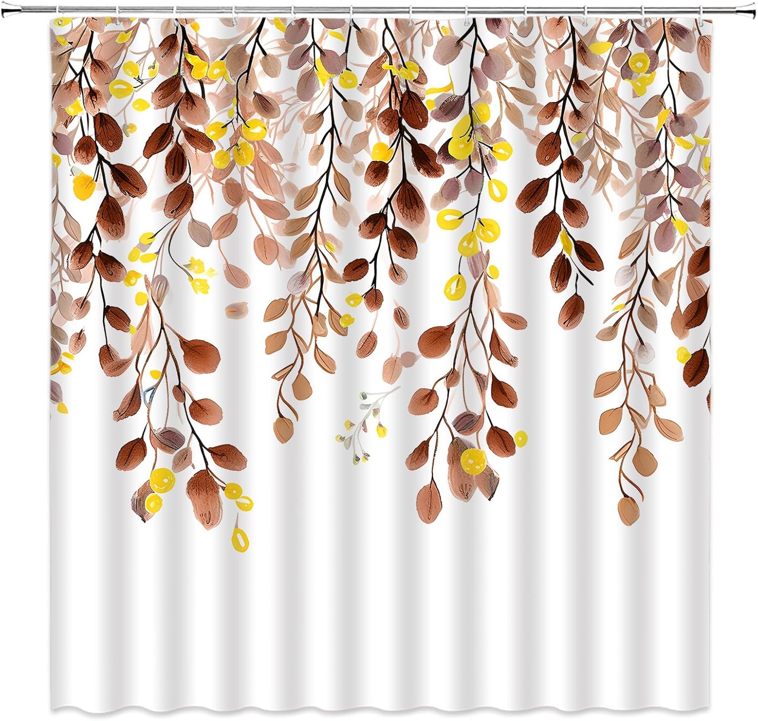 Green Yellow Flower Shower Curtain Spring Watercolor Leaves Boho Art Nature Rustic Plant Home Fabric Bathroom Decor Set Include Hooks,(70" Wx74.8 H)