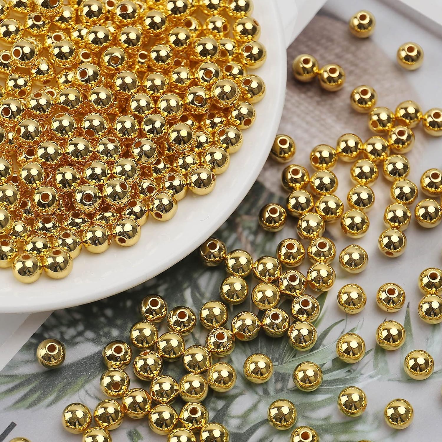 BONNY BOXX Quality Glossy ABS Imitation Pearl Beads with Hole 6/8/10MM Round Plastic Acrylic Spacer Bead for DIY Craft Jewelry Making Supplies (Gold, 6MM, 700pcs) - Image 2