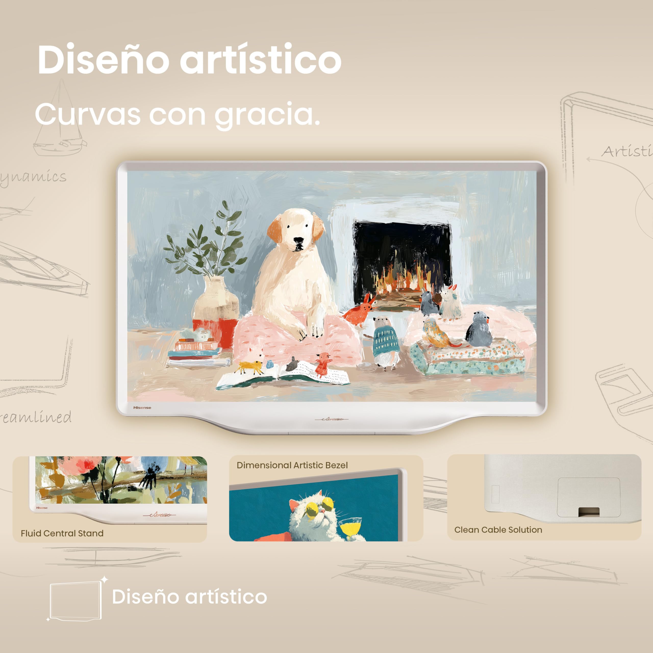 Hisense 32S5Q - Hi-QLED Smart TV 32 Pulgadas, Lifestyle TV, Diseño Artístico, Gallery Color, Dolby Atmos, Diseño Versátil, Modo Arte, Peana Moderna, Share to TV