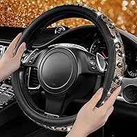 Vista 3 de CAR PASS - Funda de volante con diamantes brillantes de imitación y patrón de leopardo, con cristales de imitación brillantes para mujer