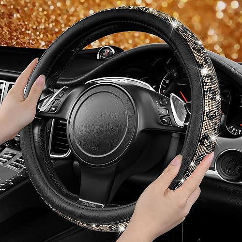 Miniatura 3 de CAR PASS - Funda de volante para mujer, de cuero, con diamantes brillantes de imitación, ajuste universal 14.5-15, para automóvil, sedán, camioneta,