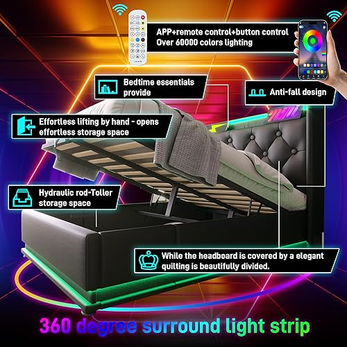 Miniatura 154 de Base de cama LED tapizada tamaño Queen, plataforma flotante de terciopelo con cabecero, MDF moderna y cama de madera contrachapada (beige-081)