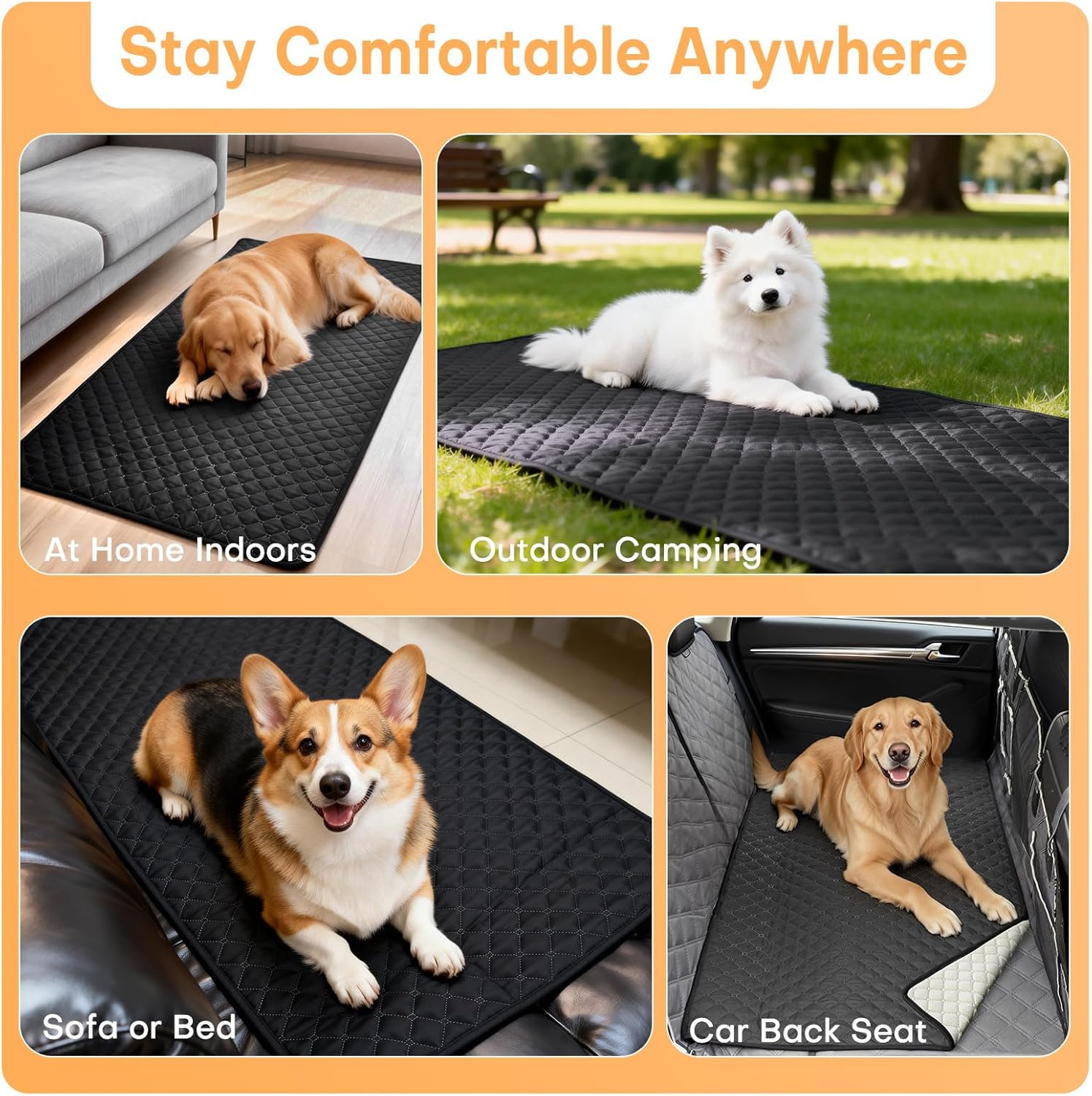 Doglike Dog Bed Mat for Car Back Seat [Quick-Dry & Non-Slip], Road Trip Bed to Fully Protect Dog's Safety, Fits Trucks/SUVs Back Seat Cover Extenders, Black, 56x27.3 inch, XL