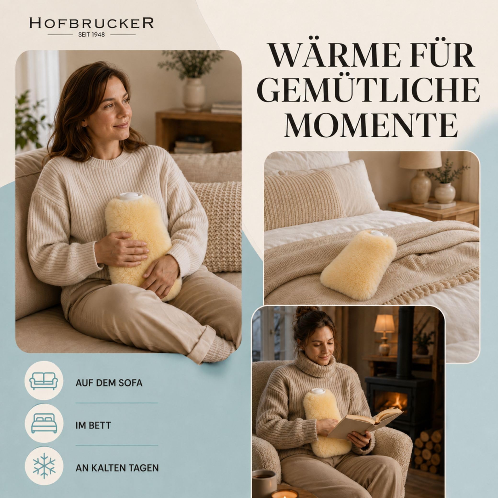 Fashy Wärmflasche mit Fellbezug - Merino-Lammfell (medizinisch gegerbt), goldgelb - temperaturausgleichend & kuschelweich - Bezug waschbar mit Reißverschluss - Made in Germany, ca. 28 × 20 cm