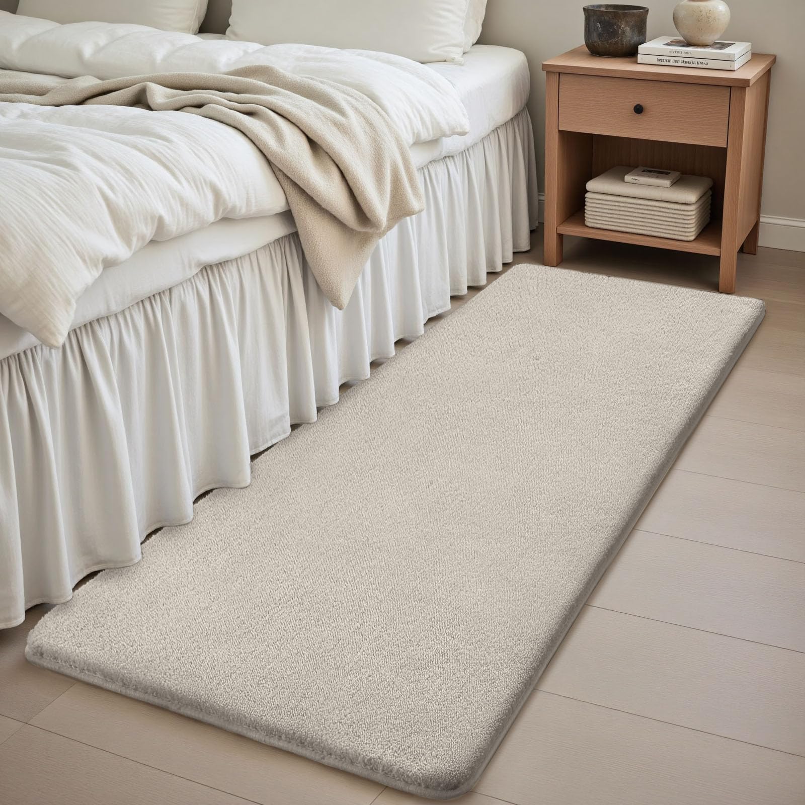 Sour Lemon Rugs Living Room 60x200cm, Sand Beige Shaggy Fluffy Bedside Rug, Short Pile Soft Runner Rugs, Anti-Slip Washable Area Rug, Modern Floor Carpets for Kids Room Bedroom Hallway Entryway