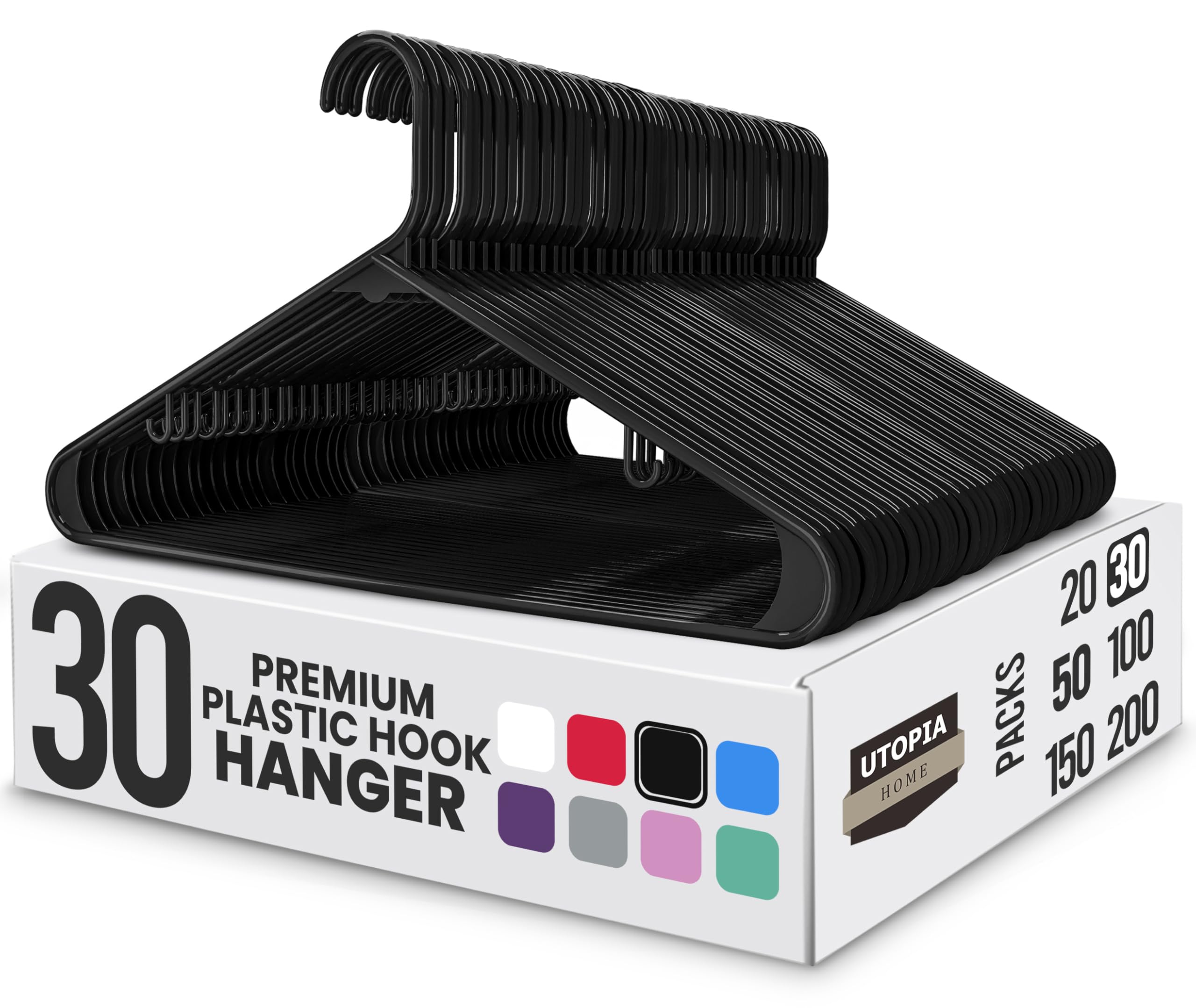Utopia Home Plastic Hangers 30 Pack, Black Coat Hangers, Slim Space Saving Non-Slip Hook Hanger for Clothes, Durable Lightweight Hanger for Shirts, Jackets, Trousers โ image 1