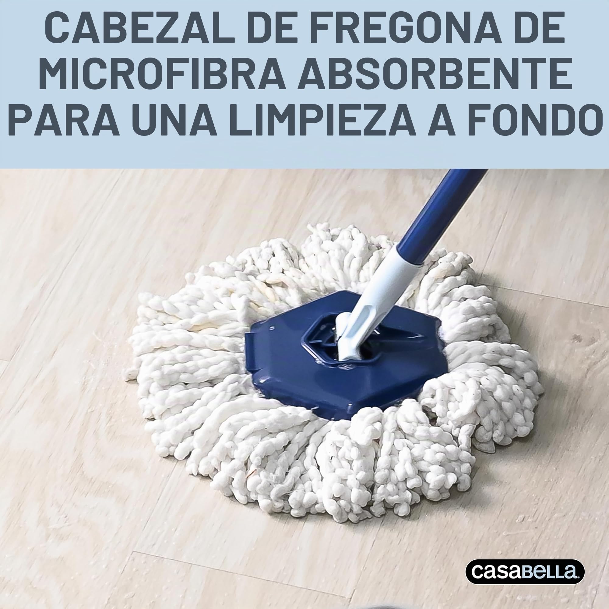 Casabella Sistema de fregona giratoria de agua limpia con recambio de cabezal de fregona adicional, sistema de fregona de diseño de dos cubos, protector contra salpicaduras, taza de medición integrada