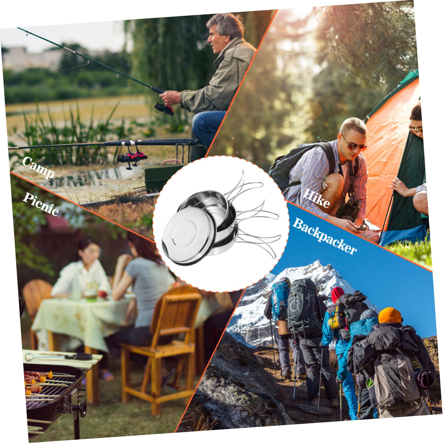 iplusmile Ensemble de Casseroles et Poêles de Camping 4 Pièces en Acier Inoxydable 304 Poignée Pliable, Kit la Cuisine D'extérieur Léger et Portable pour Randonnée, Camping et Trekking