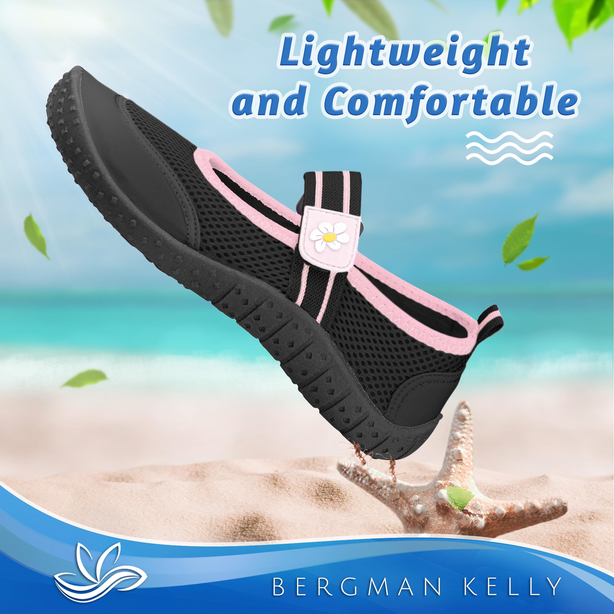 BERGMAN KELLY Zapatos de Agua para niños pequeños, Varios tamaños - Calcetines de Agua para niñas - Adorables Zapatos de Playa para niñas - Colección MJ