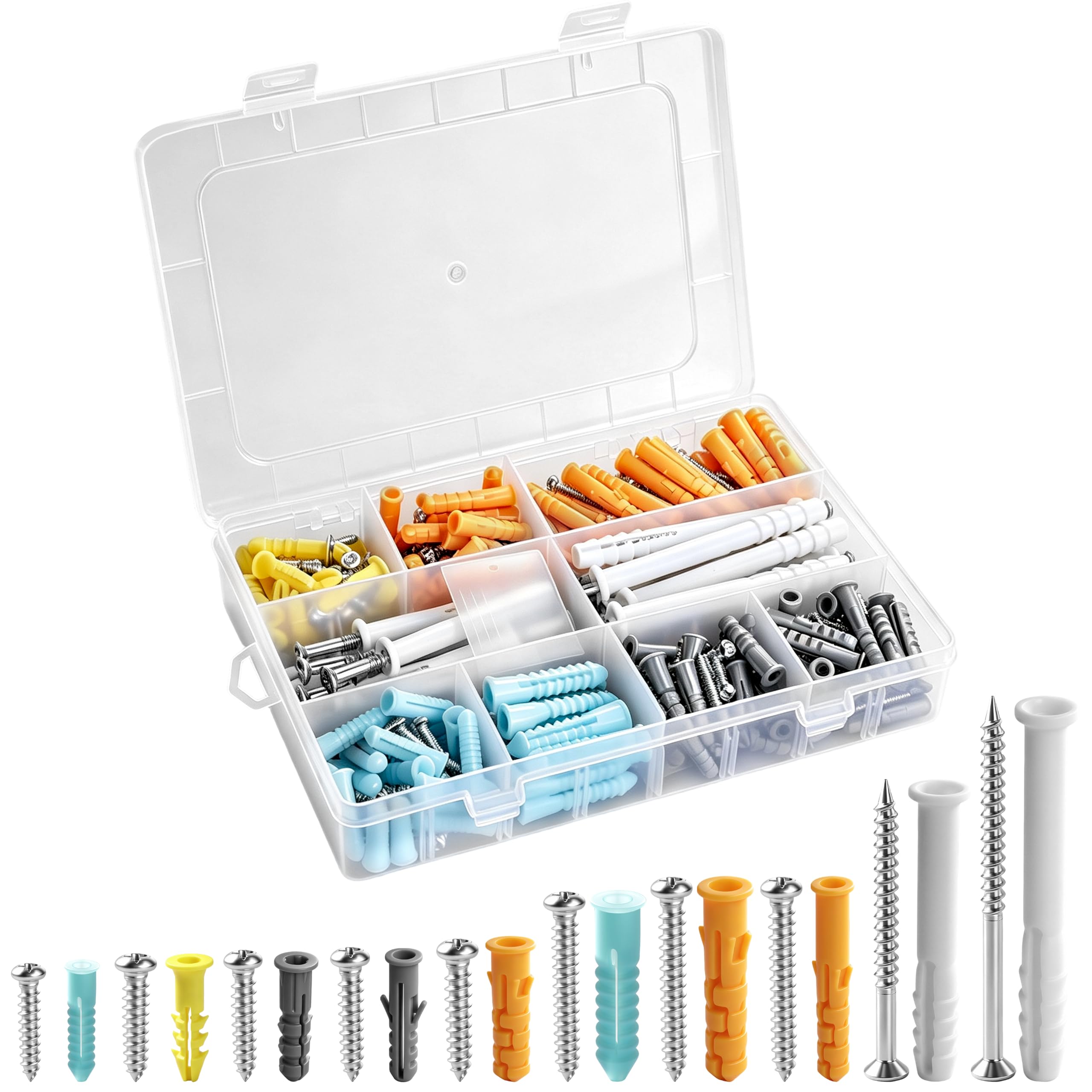 300 Pcs Screws and Wall Plugs Set, 10 Sizes Heavy-Duty Masonry Fixing Kit