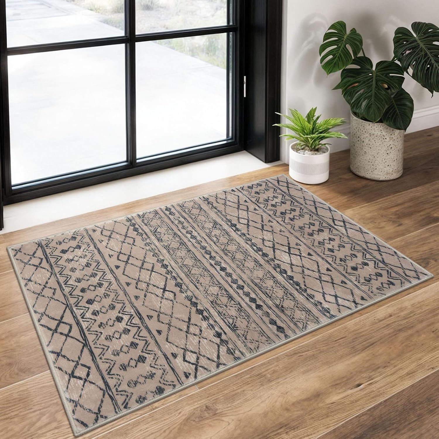 KUTA Moroccan Rugs for Entryway, 2×3 Light Brown Black Entrance Small Area Rug Non-Slip Washable, Ultra Soft Vintage Geometric Low-Pile Indoor Door Mat Floor Carpet for Kitchen KUTA Moroccan Rugs for Entryway, 2×3 Light Brown Black Entrance Small Area Rug Non-Slip Washable, Ultra Soft Vintage Geometric Low-Pile Indoor Door Mat Floor Carpet for Kitchen