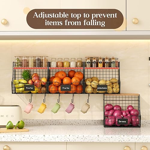 Miniatura 5 de Cesta de frutas para cocina con tapa, cesta de frutas colgante para mostrador y pared, almacenamiento de papas y cebollas, almacenamiento de frutas