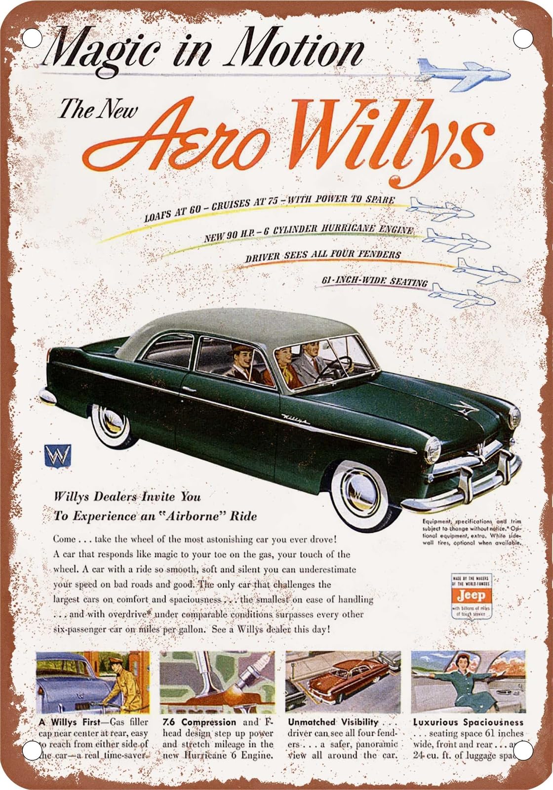 Miaomansenstore Metal Sign - 1952 Willys Vintage Ad 02 - Old Retro Rusty Look Home Decor