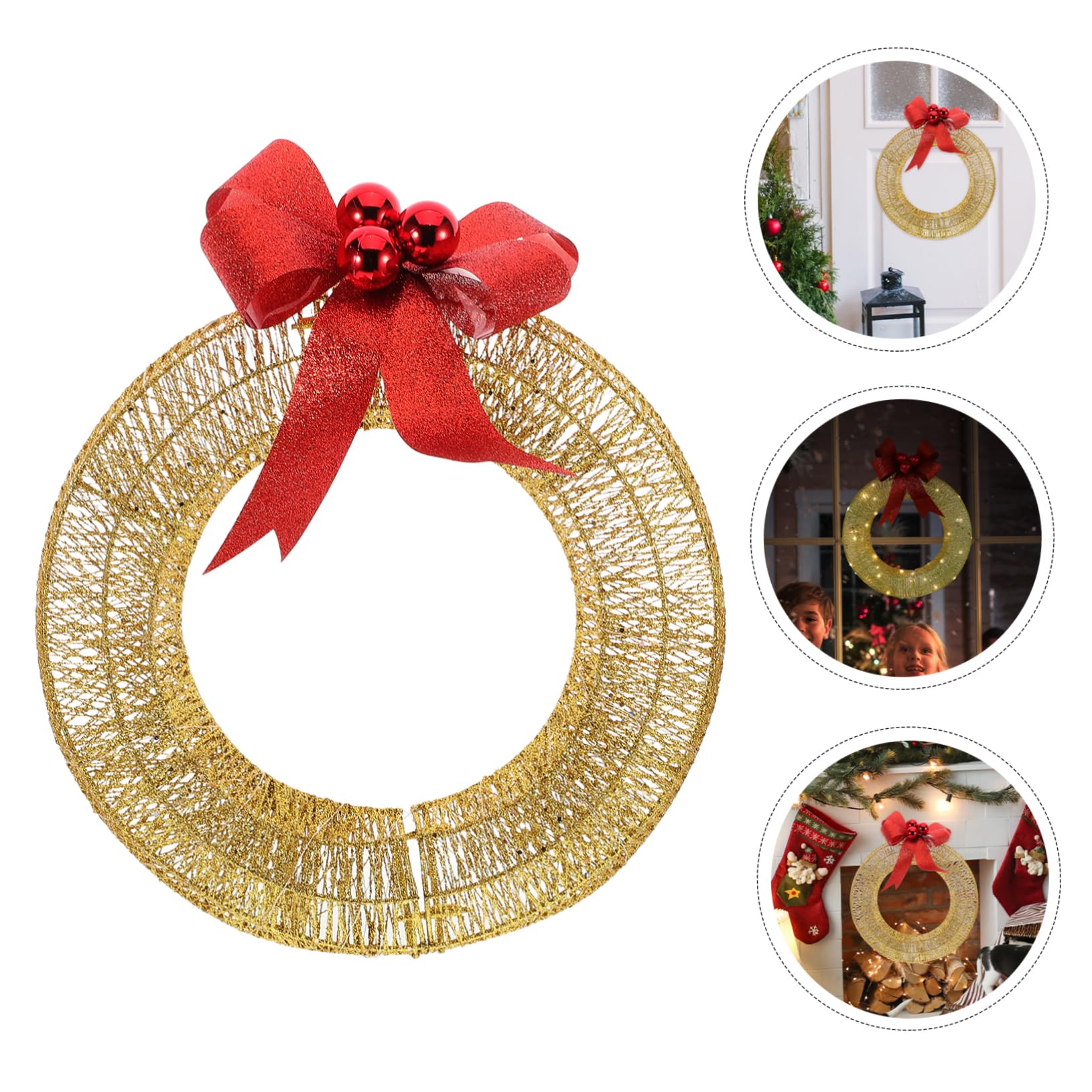 Zerodeko Festlicher Künstlicher Weihnachtskranz mit LED Beleuchtung und Goldener Schleife Metallisches Design Installieren Weihnachtsdekoration für Wohnzimmer und Feiertage