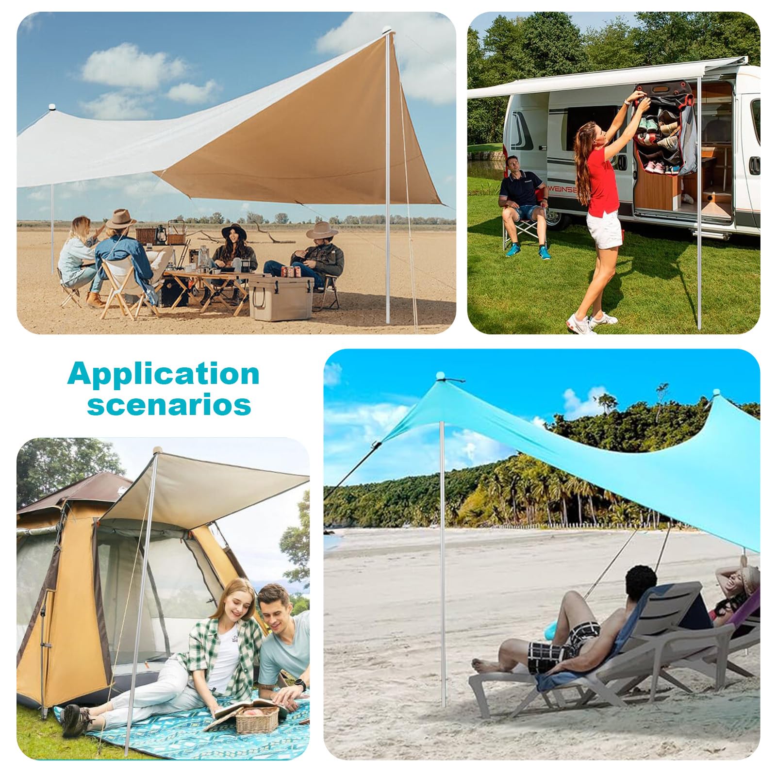2 pali pieghevoli per tenda da spiaggia in lega di alluminio, 2 m, ricambio per accessori portatili per esterni