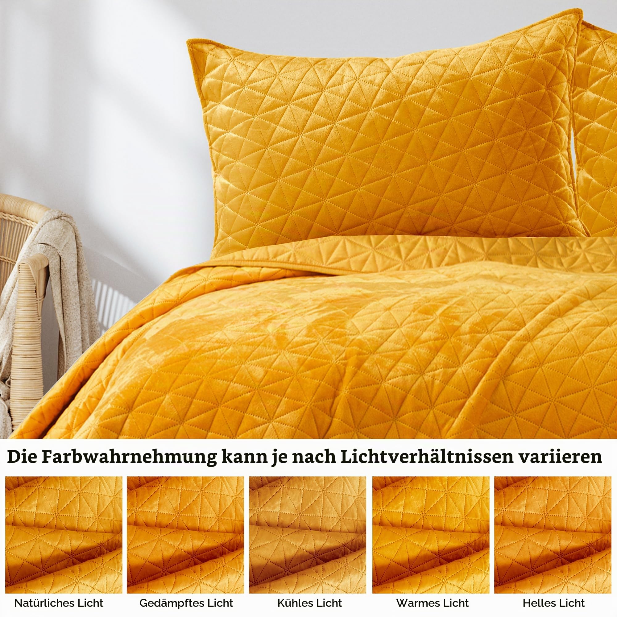 RESTILO Tagesdecke 260x280 cm honiggelb Steppung Velvet Samt Laila
