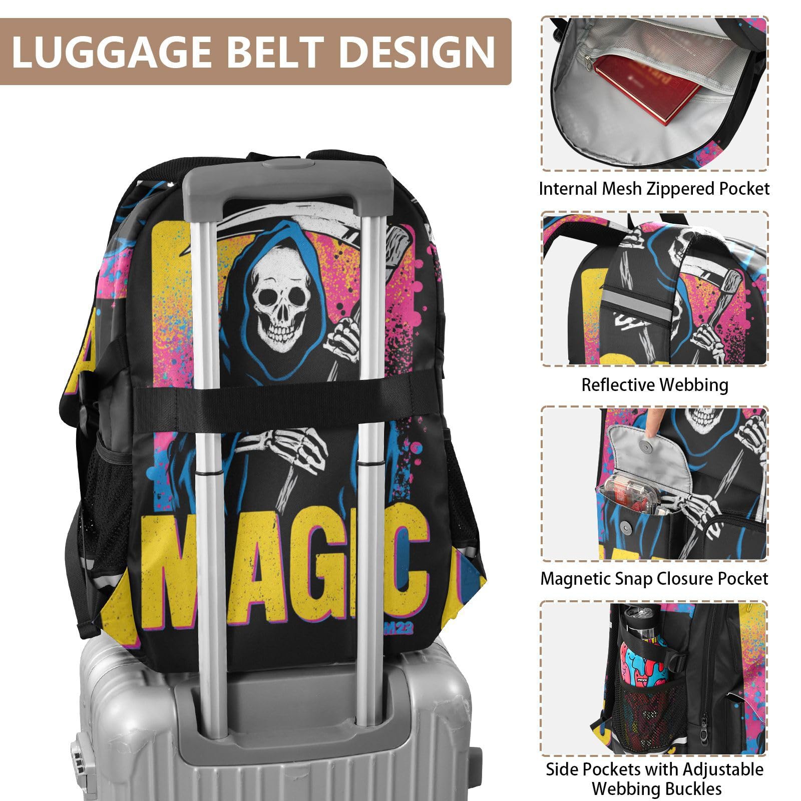 Plecak na laptopa z lat 80. Ponury Żniwiarz dla kobiet z lat 80. Ponury Żniwiarz College School Bookbag 44.5 cm plecaki studenckie bagaż plecak