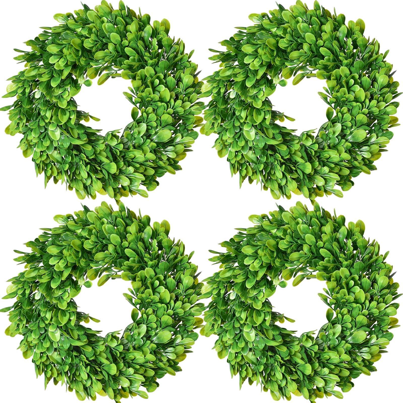 Lvydec4 Pack Artificial Small Boxwood Wreath Decoration - 11"" Mini-Sized Boxwood Wreath Green Candle Wreath for Wall Window Home Decoration, 4PC-MW