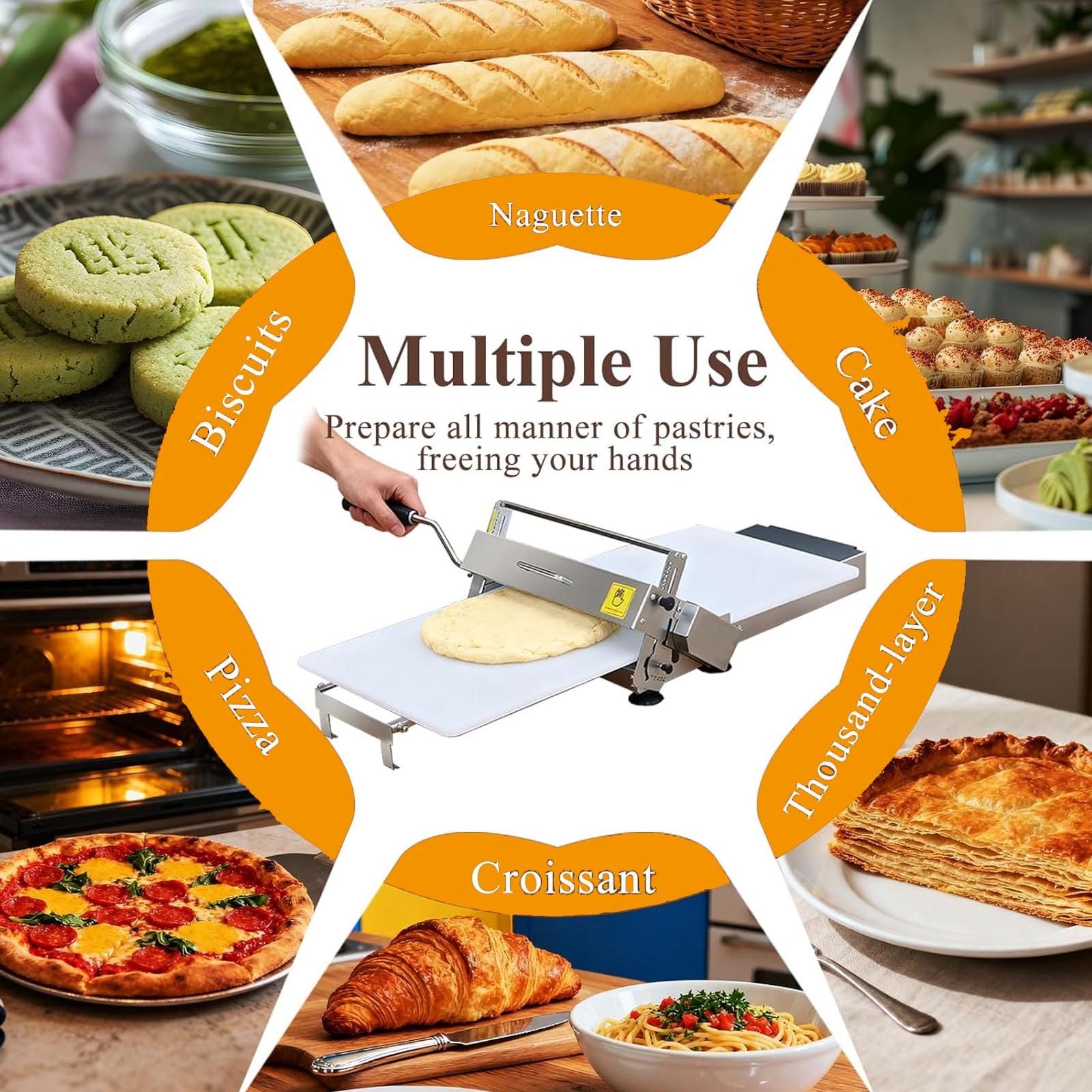Laminadora De Masa Manual, Rodillo De ReposteríA Plegable Mejorado Con Grosor Ajustable De 0 A 25mm, Prensa De Masa De Acero Inoxidable Y Laminadora De Croissants Para PanaderíAs A