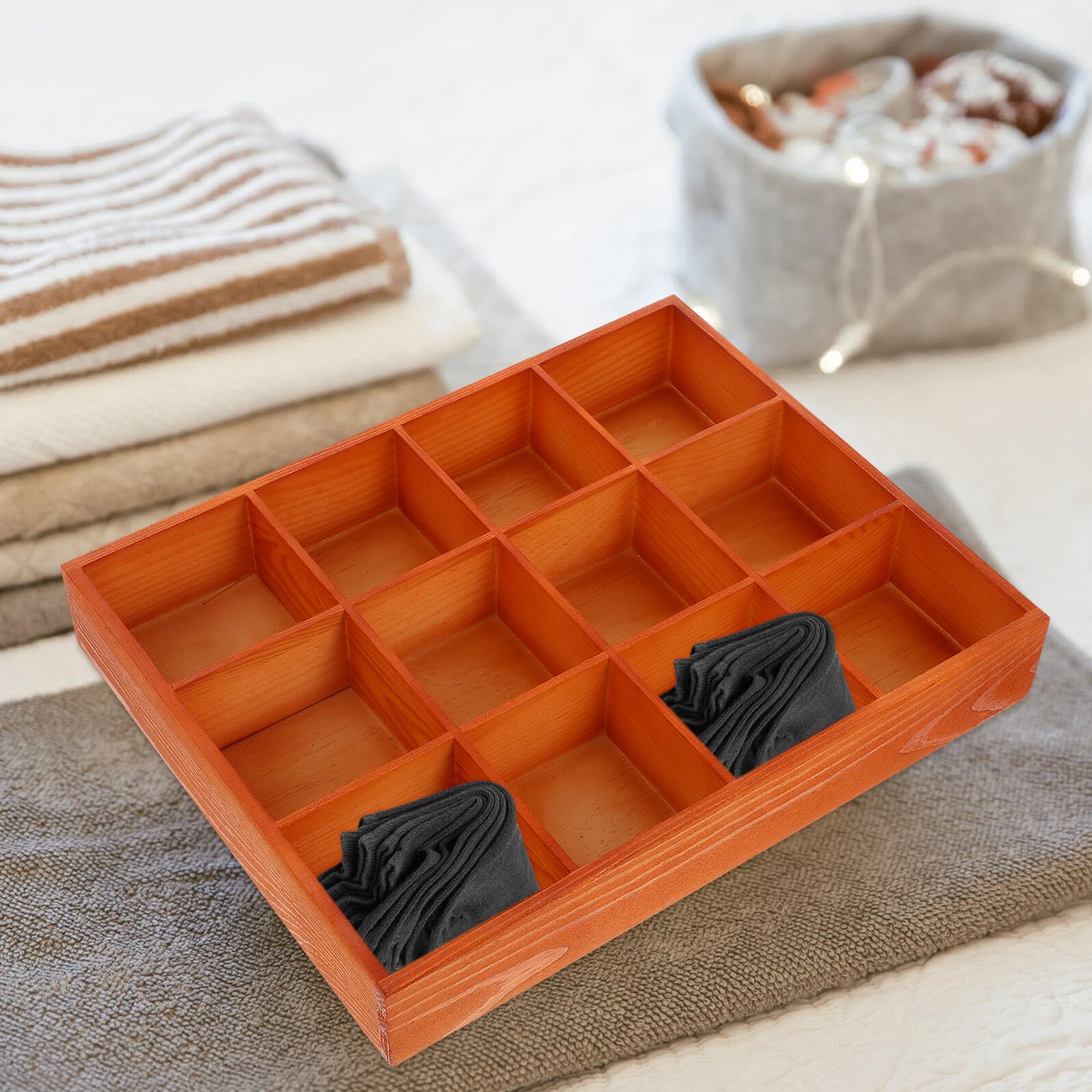 Hohopeti Schubladeneinteiler Modernes Design für Socken und Unterwäsche Holz mit 12 Fächern Kommode Organizer mit Multifunktionaler Nutzung für Schrank und Schublade