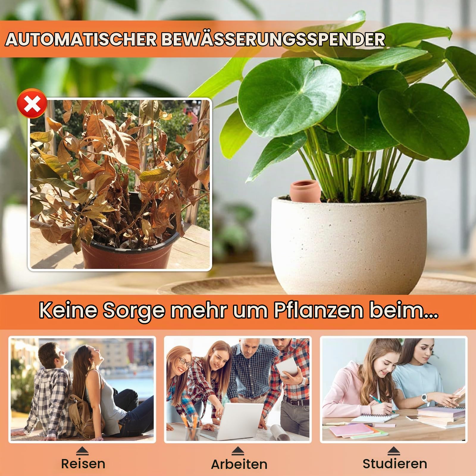 EXLECO 6pcs Ollas Bewässerung mit Deckel 540ml Terrakotta Bewässerungskugel | Tontöpfe Bewässerung, Tongefäßen Bewässerungssystem, Wasserspender Pflanzen Urlaub für Gewächshaus Garten Hochbeet Gemüsebeet