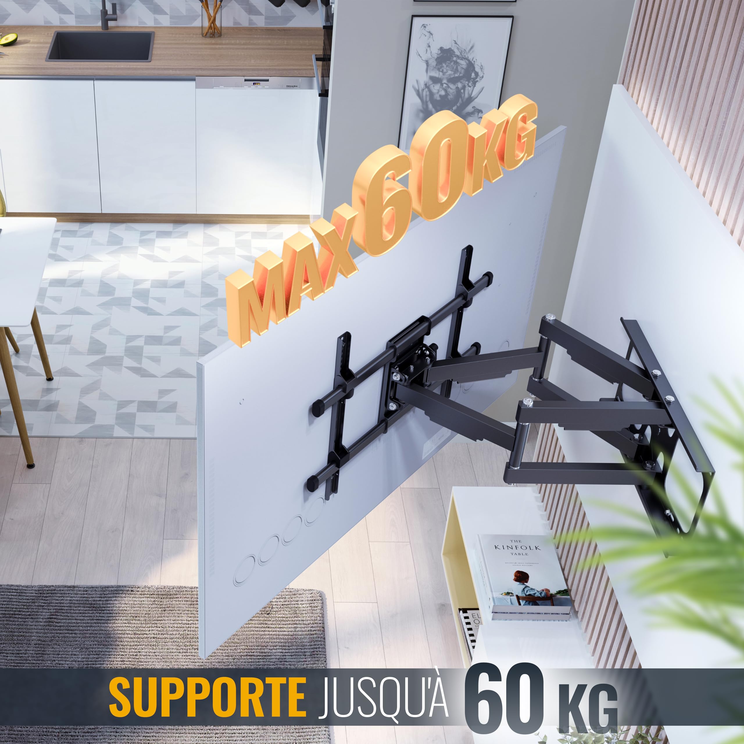 RICOO S4964 Support Mural TV 40 42 43 48 50 55 58 60 65 70 75 77 83 85 Pouces VESA 300x200 à VESA 400x400 600x400 Orientable Inclinable Fixation Murale TV QLED OLED LED LCD Écran