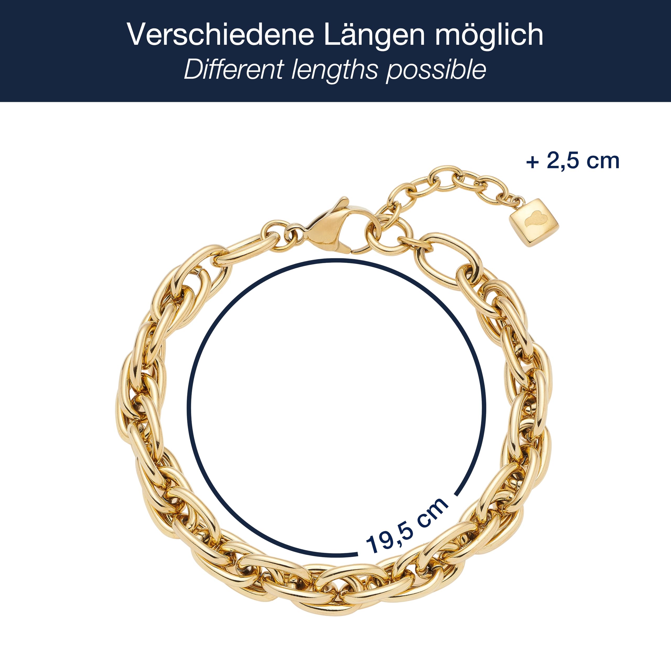 Jewels BY Leonardo Bracciale Sina, Bracciale in Acciaio Inox Dorato, Intrecciato, a Maglie Spesse, Lunghezza 19-21,5 cm, Regalo per Donne, 025386