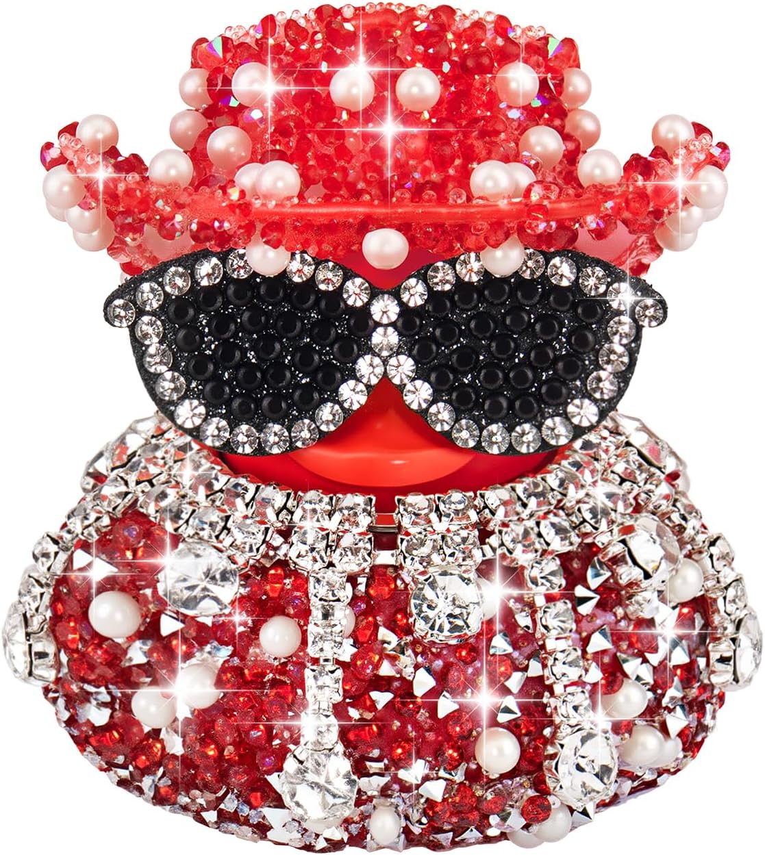 wonuu Cowboy Rubber Duck for Car Dashboard Decorations, Car Interior Dash Accessories Rhinestone Ducky with Sunglasses, Hat, Irregular Drop Fringe Choker (Dark Blue)