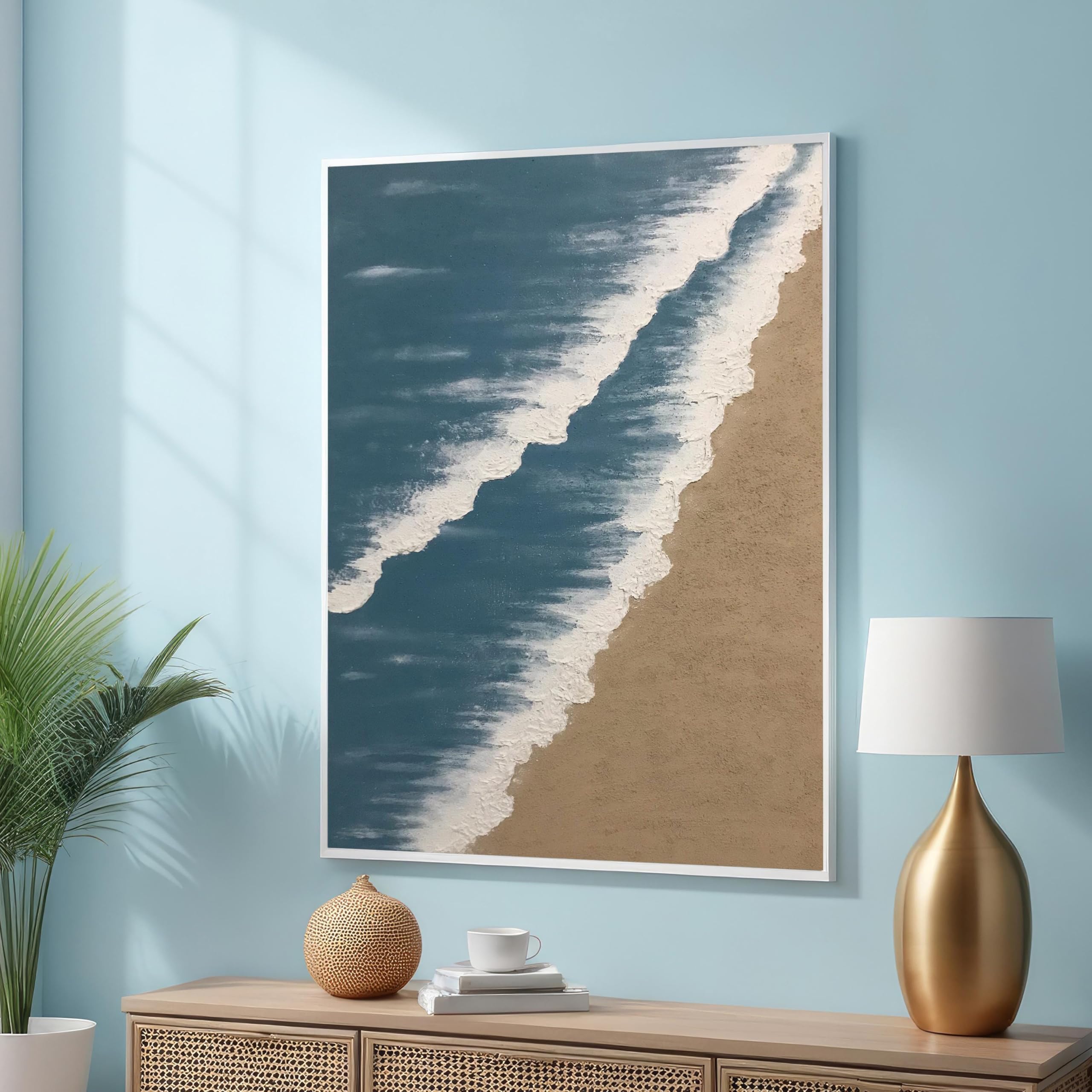 Tableau texturé de vagues XINBAO 50x75 cm décoration murale turquoise - 8