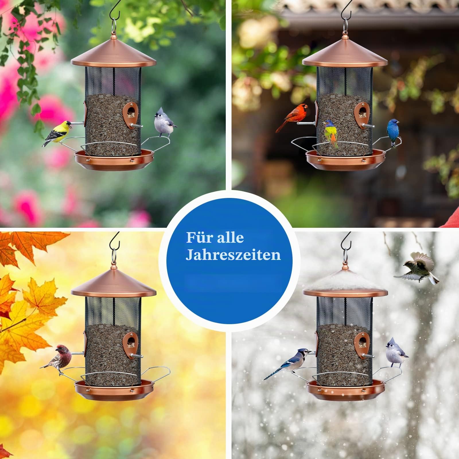 Yeomoo 32CM Groß Metall Vogelfutterhäuschen für Wildvogel Garten Draußen | Vogelfutterhaus mit Metall Mesh Screen, Vogelfutter Vogelfutterstation zum Aufhängen, Geschenke für Garten Terrasse Deko