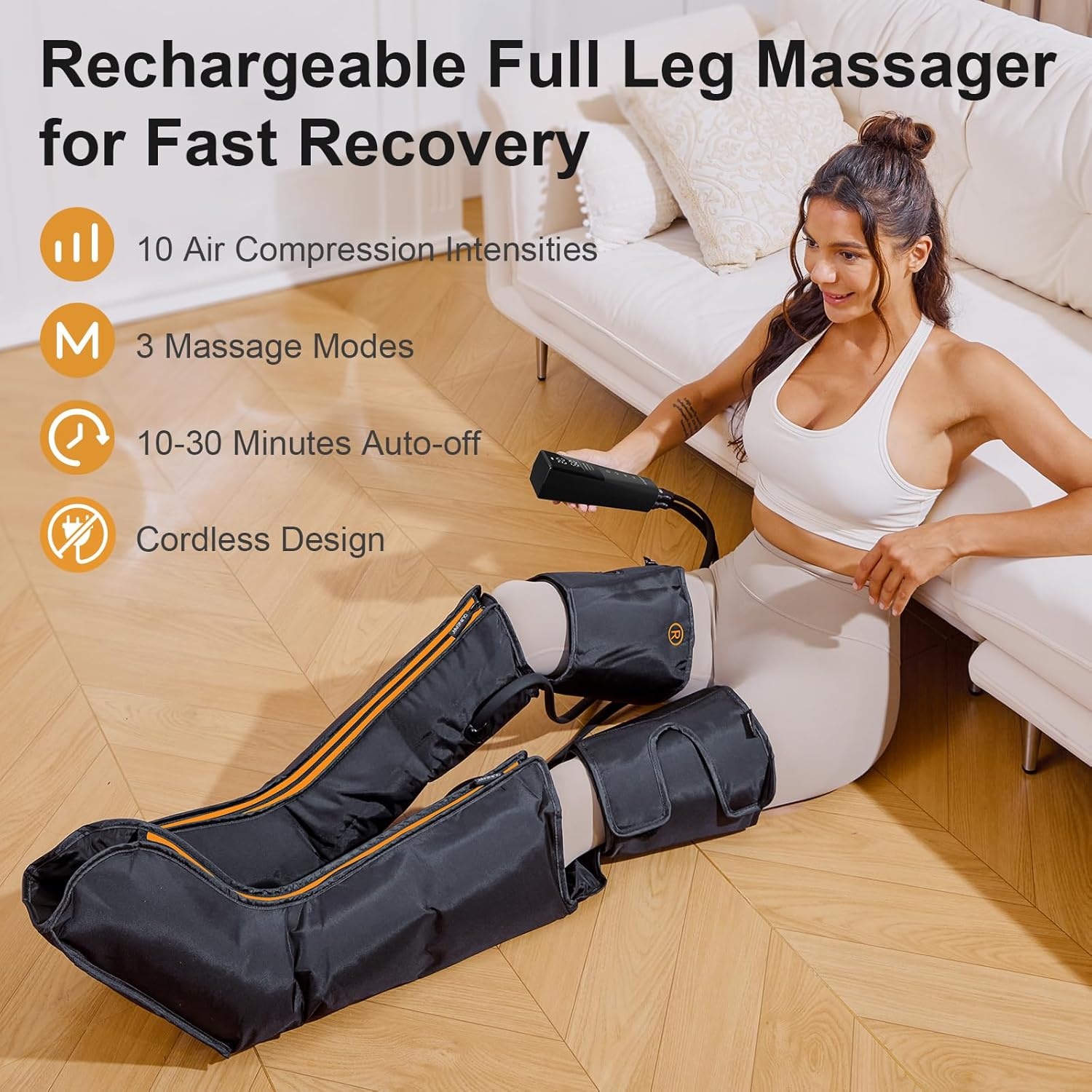 QUINEAR Advanced Cordless Full Leg Air Compression Massage, Leg and Foot Massager with Wireless Remote, Foot Calf & Thigh Massager for Swollen Legs, Rechargeable & Portable for All-Day Relief - Image 3