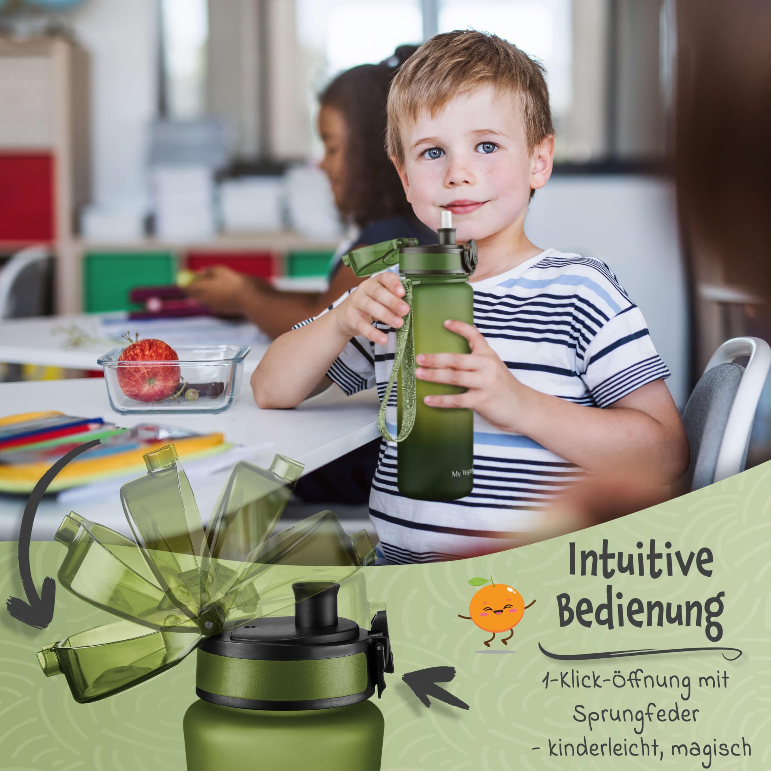 My Vesperbox - Bia Set – pudełko śniadaniowe i butelka na napoje dla dzieci 500 ml – szczelne i wolne od BPA – pudełko na lunch do szkoły i przedszkola - zestaw Bento Box