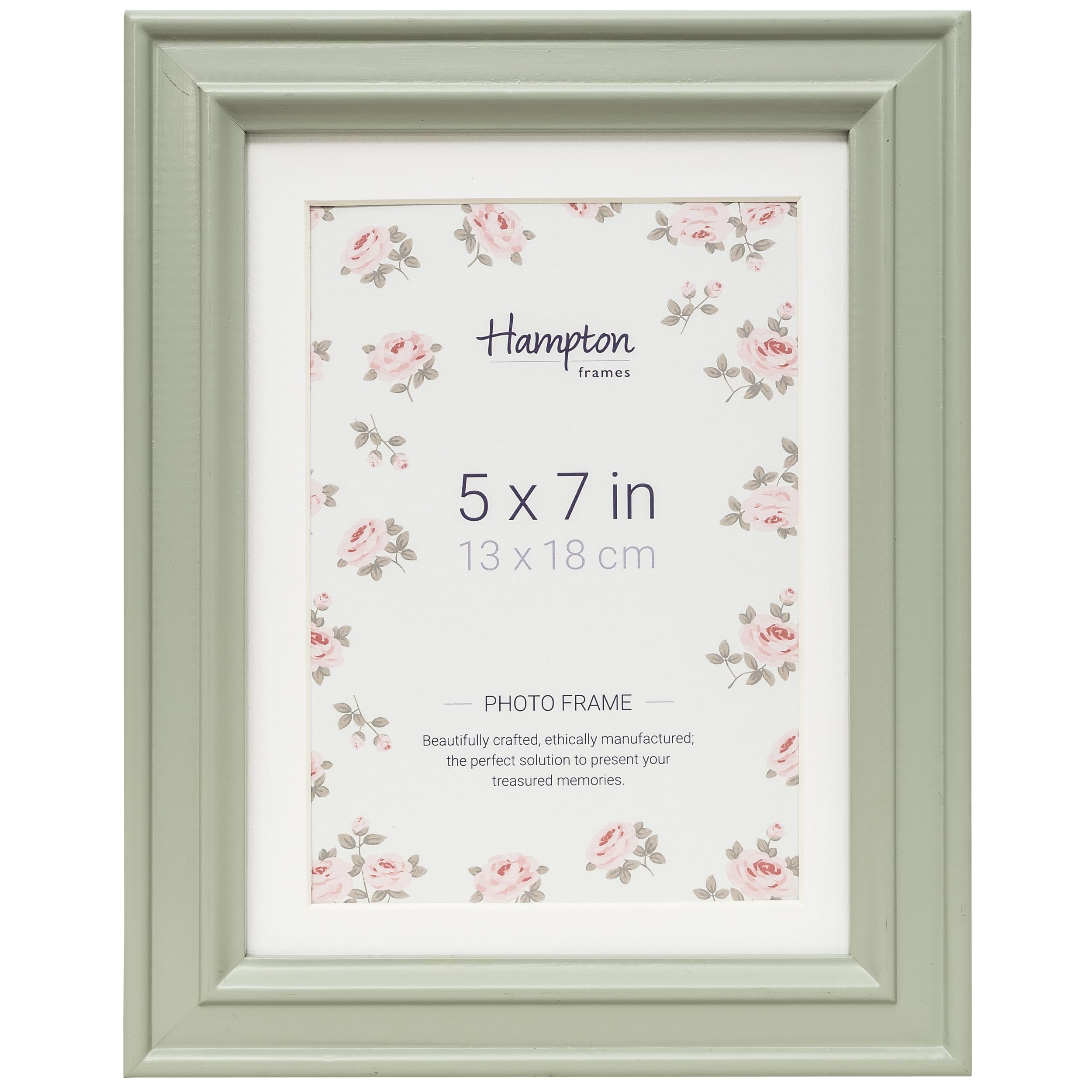 Hampton Frames HELENA 5x7 (13x18cm) Sage Green Frame With White Mount Picture Photo Frame Glass HEL68SG57