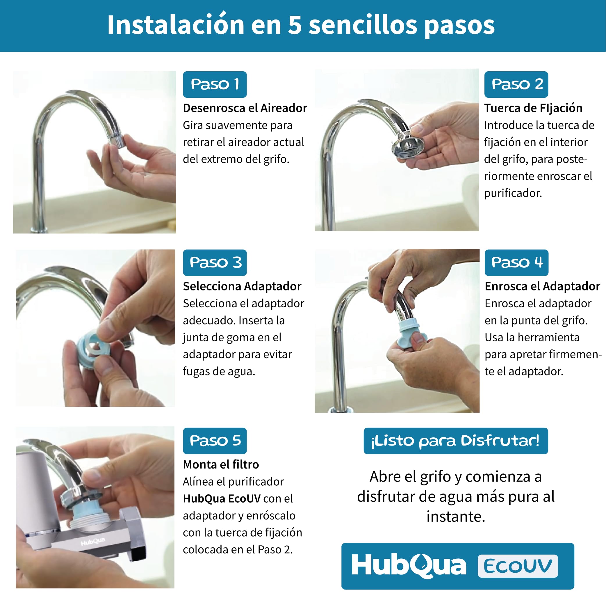 EcoUV - Filtro de Agua para Grifo Antical con Tecnología UV Bacteriostática Patentada con 2 Filtros Antical y Fibra de Carbono - Elimina Cal, Cloro, Bacterias