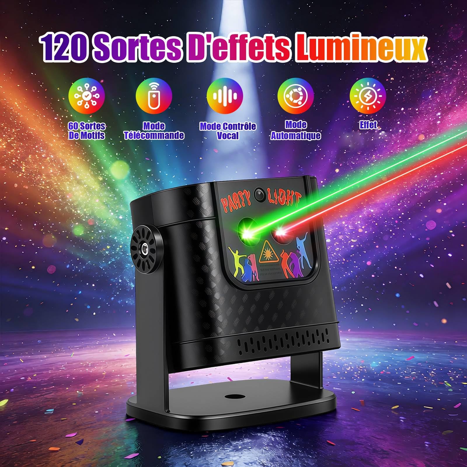 Jeux de Lumiere pour Soiree, Boule Disco Tournante à 360° + eu de Lumiere Soiree DJ avec Contrôle Musical, Jeux de Lumière RVB avec Télécommande pour Fête, Anniversaire, Karaoké (2 Pièces)