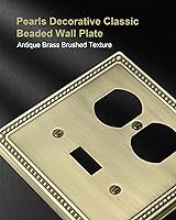 Vista 3 de Paquete de 2 Placas de Cubierta Combinadas para Interruptor de Palanca/Dúplex, Placa de Cubierta de Enchufe de Pared de Metal de Latón Antiguo