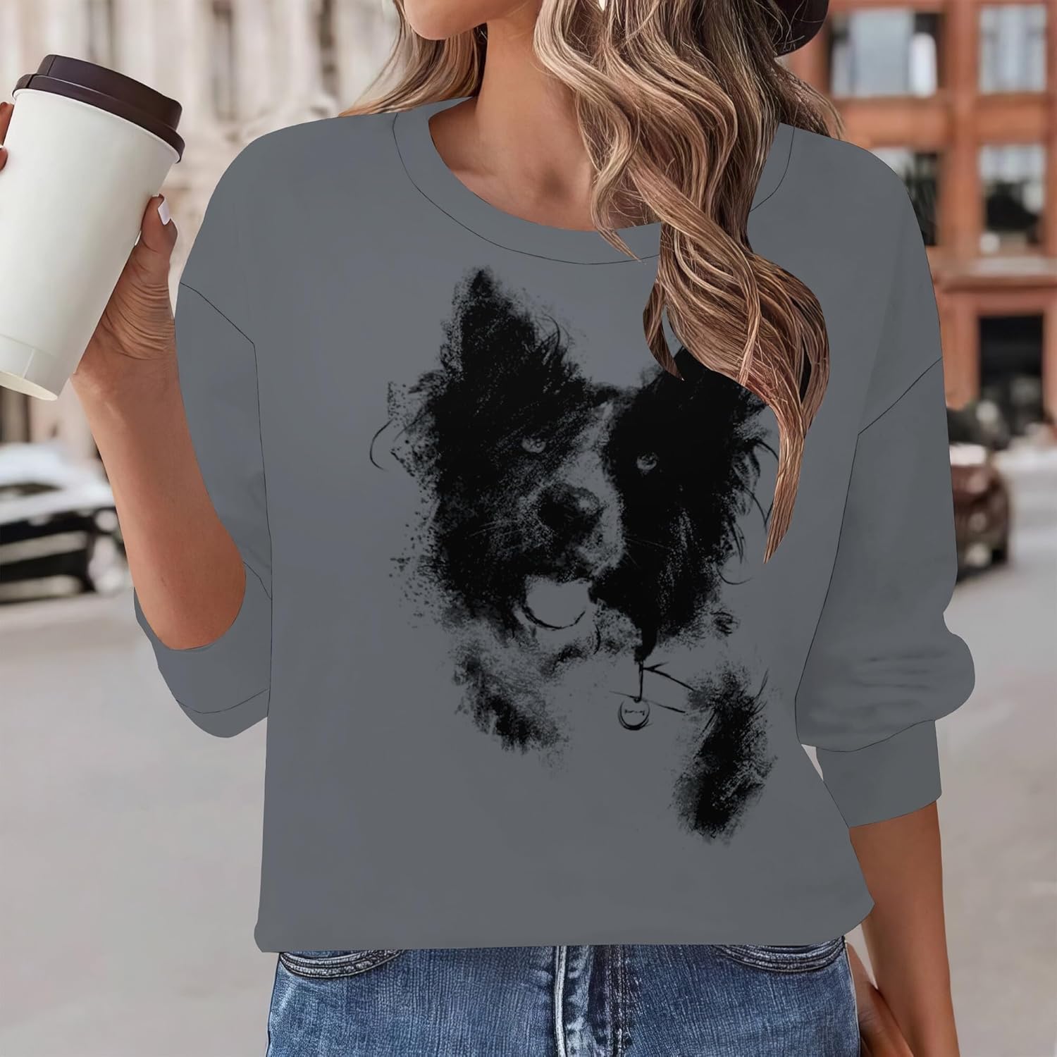 Funny Animals Graphic Women'S Crewneck Sweatshirt Long Sleeve Sweatshirt Casual Pullover Fall Fashion Clothes - Image 2