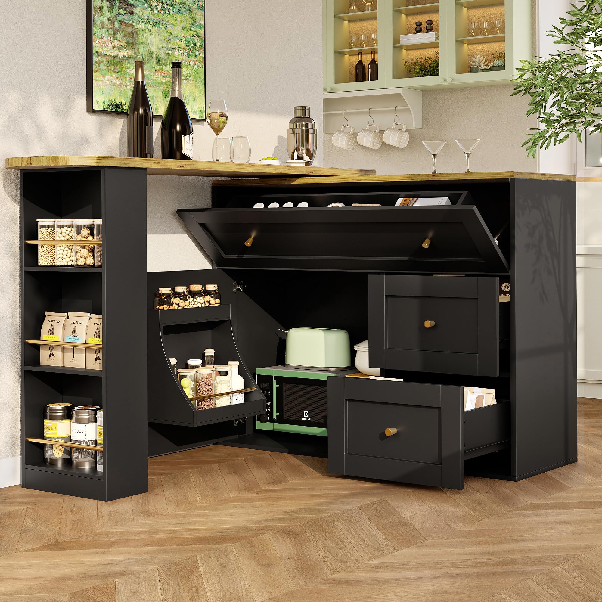 Merax Extendable Bar Table with Storage – Telescopic High Table, 138-204 x 39 x 105 cm, Black — image 1