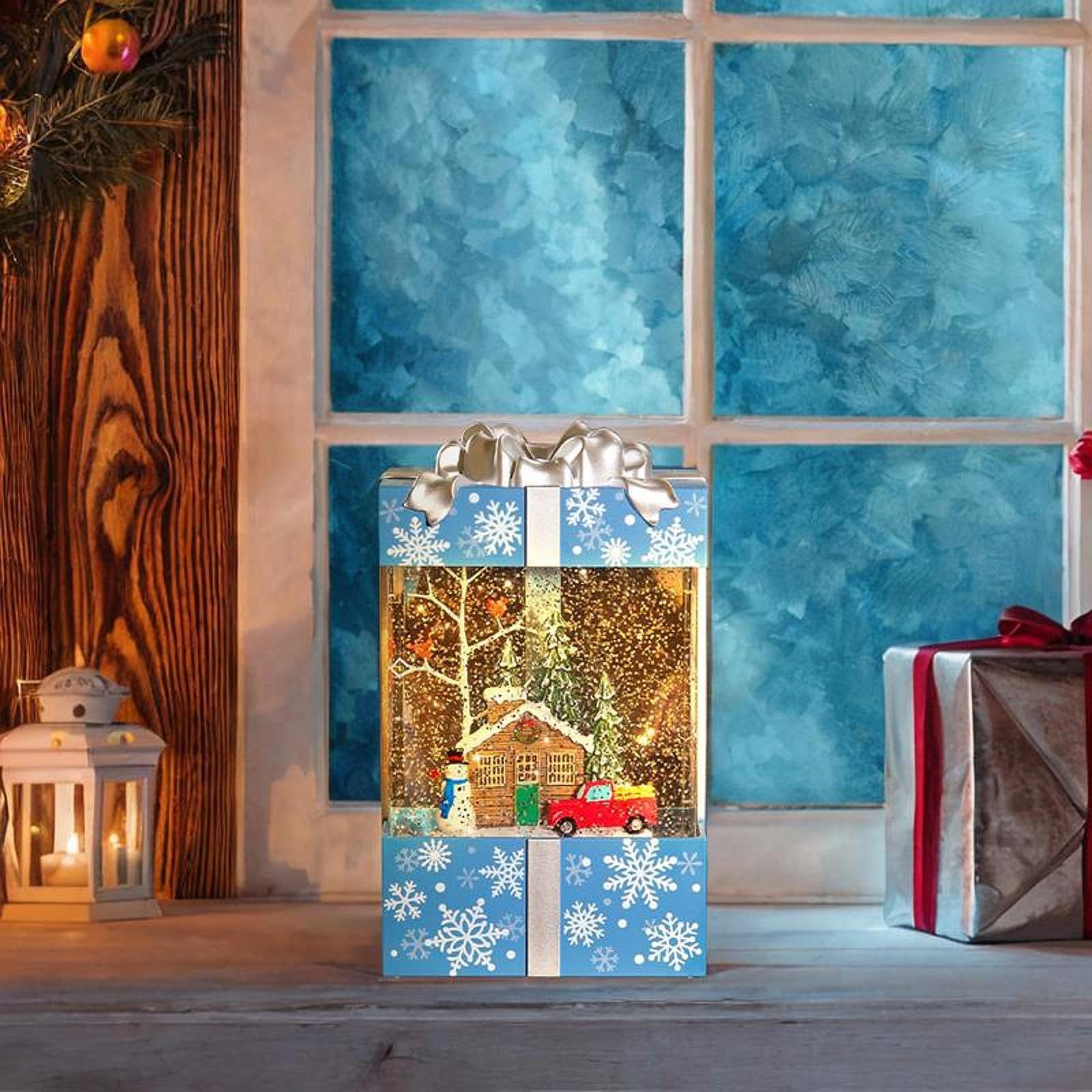 Boule à Neige avec Musique et éclairage, Boîte Cadeau pour Noël, Maison de bonhomme de neige