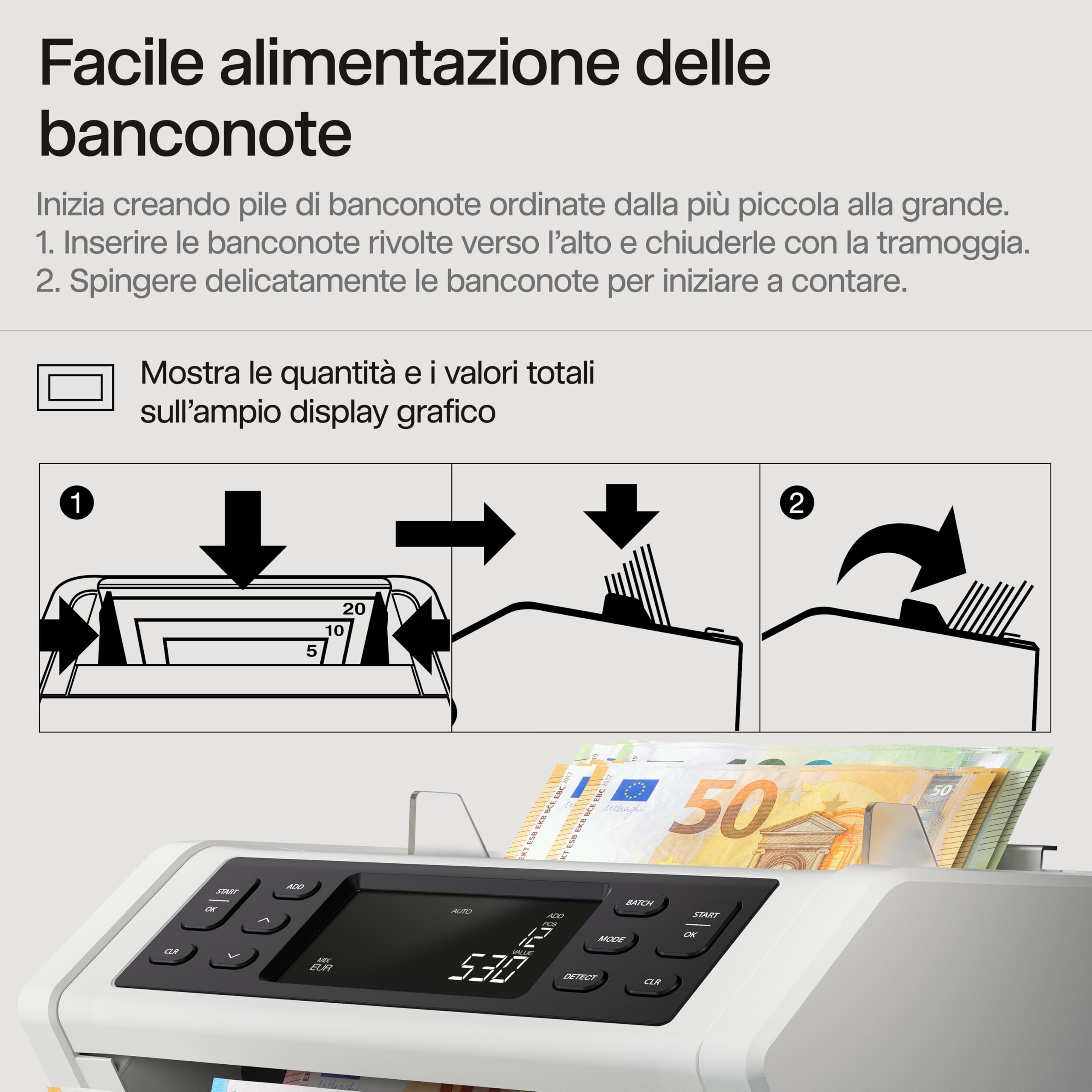 Safescan 2265 contabanconote che conta il valore di sterline inglesi e euro miste - Contabanconote con verifica banconote a 5 punti - Contabanconote per banconote ordinate e per tutte le banconote